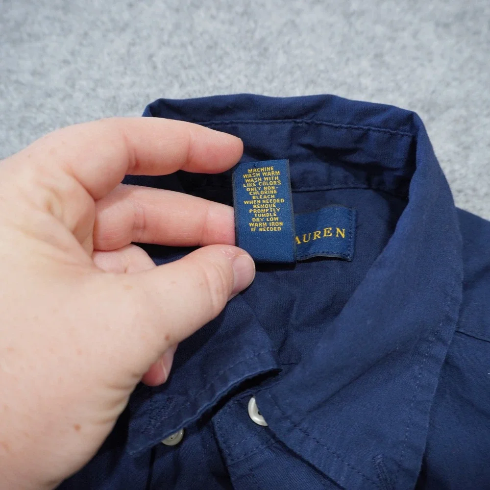 Ralph Lauren Boys Size 8 Navy Blue Short Sleeve Button Down Shirt Pony Logo
